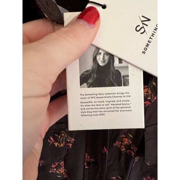 NWT Something Navy Brown Floral Orange Button Up Blouse Women's S Pocket Utility - Picture 7 of 10